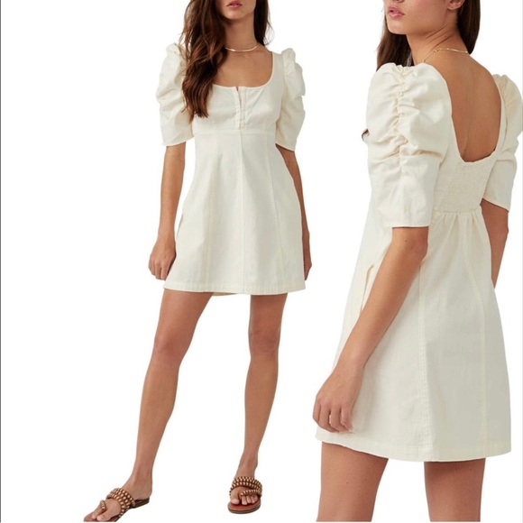 Free People Cheyenne Denim Mini in Ivory With Pockets, New, Revolve - Picture 6 of 7